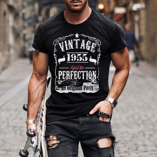 VINTAGE 1955 Men Letter Print Round Neck Short Sleeve T-Shirt
