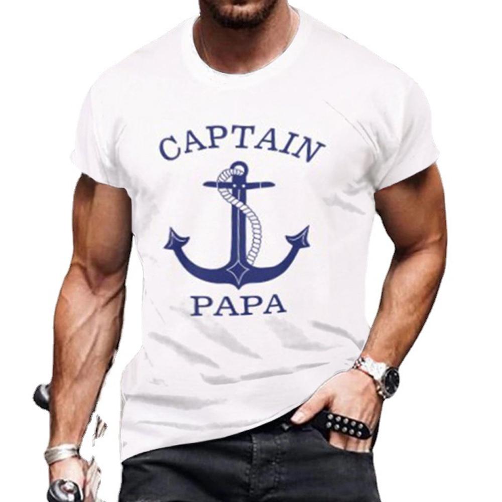 White Letter and Anchor Print Crewneck Short Sleeve Men T-Shirt