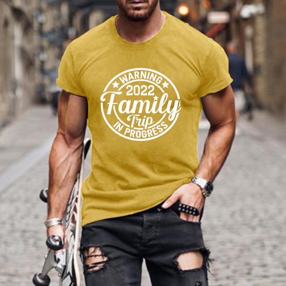 FAMILY TRIP Letter Print Crewneck Short Sleeve Men T-Shirt