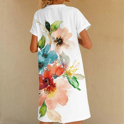 Floral Print Crew Neck Short Sleeve Dress