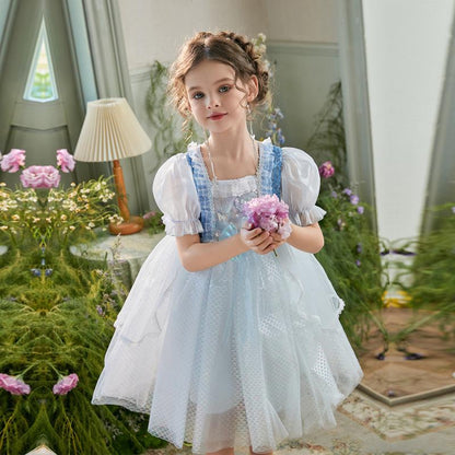 Girl Mermaid Princess Dress Cute Puff Sleeve Sequin Ball Gown Dress Fancy Dress Up Costume