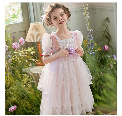 Girl Mermaid Princess Dress Cute Puff Sleeve Sequin Ball Gown Dress Fancy Dress Up Costume