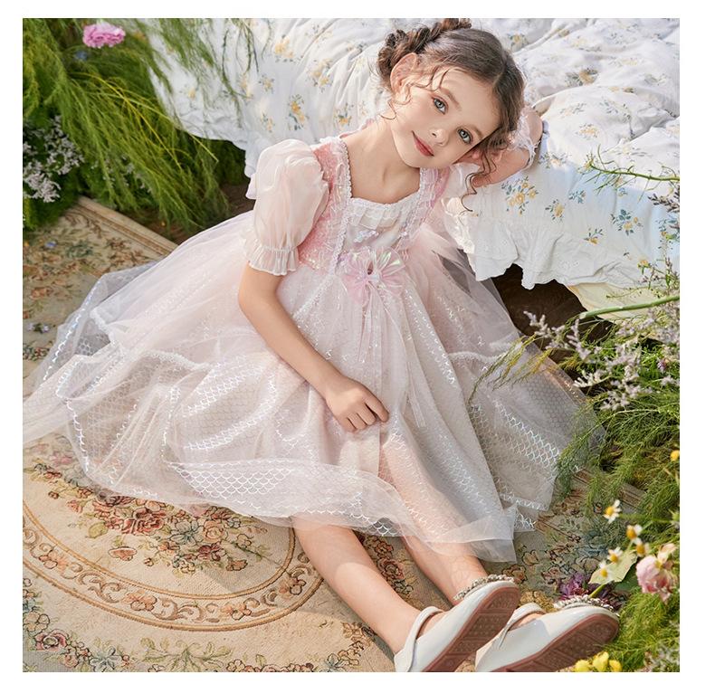 Girl Mermaid Princess Dress Cute Puff Sleeve Sequin Ball Gown Dress Fancy Dress Up Costume