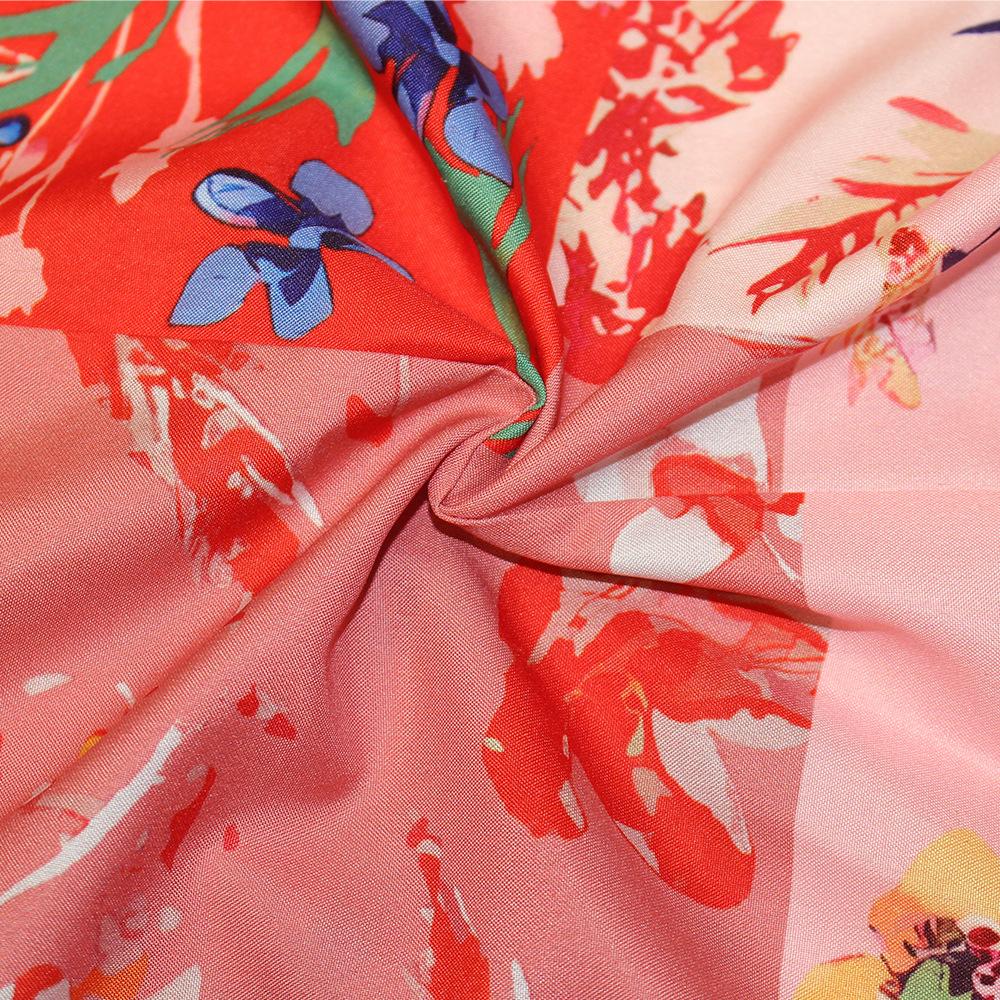 Botanical Print Surplice Wrap Tie Side Lantern Sleeve Blouse