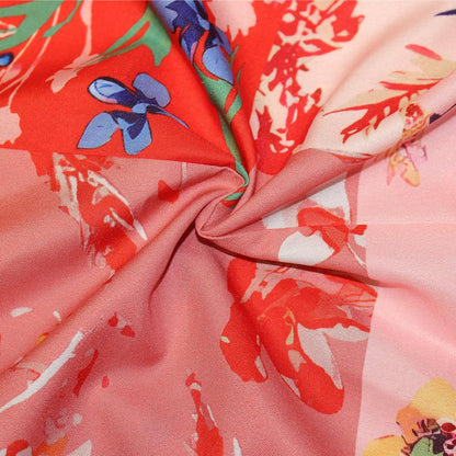 Botanical Print Surplice Wrap Tie Side Lantern Sleeve Blouse