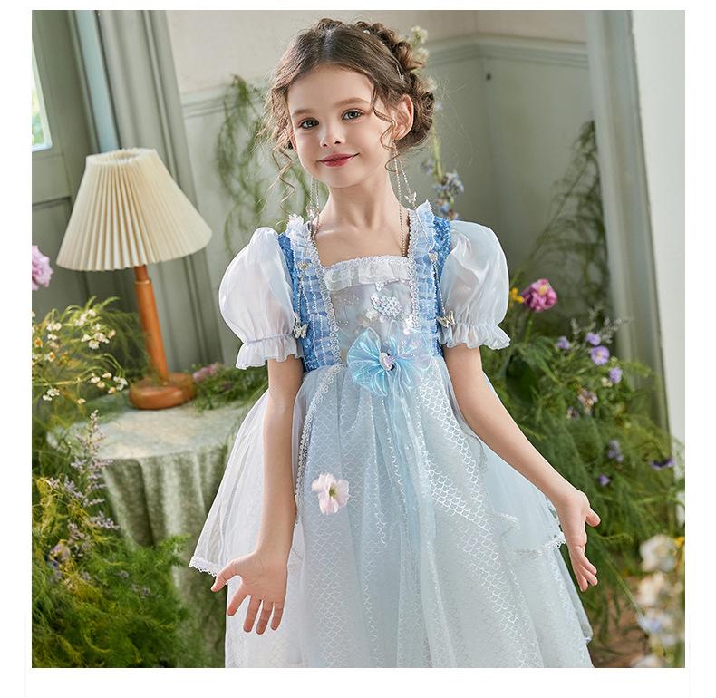 Girl Mermaid Princess Dress Cute Puff Sleeve Sequin Ball Gown Dress Fancy Dress Up Costume