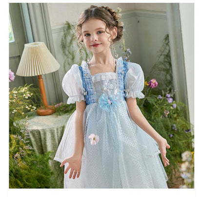 Girl Mermaid Princess Dress Cute Puff Sleeve Sequin Ball Gown Dress Fancy Dress Up Costume