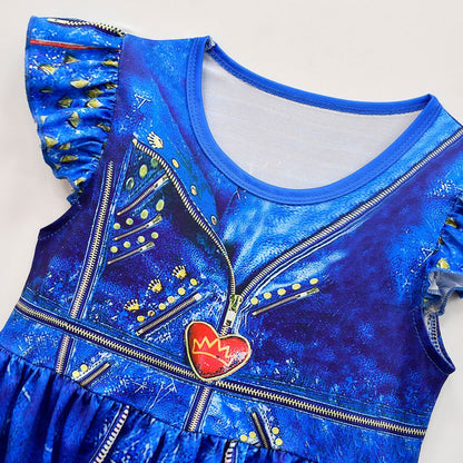 Kids Evie Dress Princess Cosplay Costume Evie Wig Gloves and Dress for Halloween Carnival