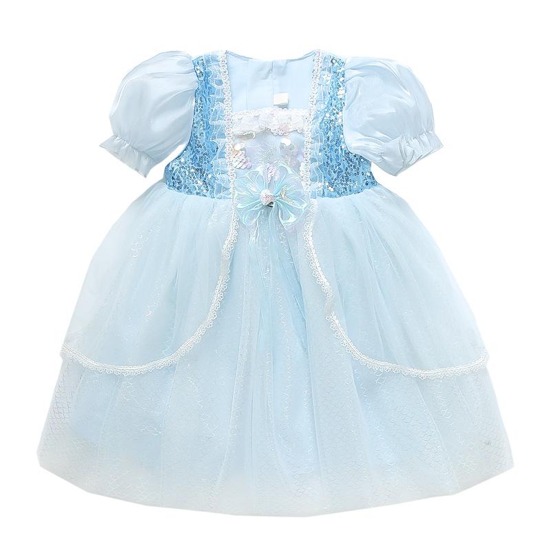 Girl Mermaid Princess Dress Cute Puff Sleeve Sequin Ball Gown Dress Fancy Dress Up Costume