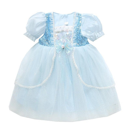 Girl Mermaid Princess Dress Cute Puff Sleeve Sequin Ball Gown Dress Fancy Dress Up Costume