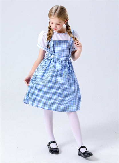 Girls Dorothea Costume Kids Wizard Princess Dorothee Gale Blue Dress for Cosplay