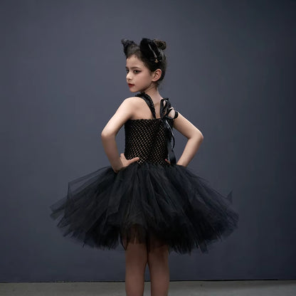 Kids Cat Costume Black Kitty Tutu Dress with Headband Girls Black Cat Costume