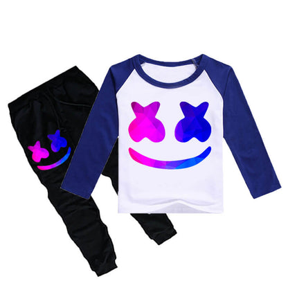 Boys Girls DJ Marshmallo Costume Smile Face Casual Tops and Pants 2pcs Sweatshirt Suit for Kids