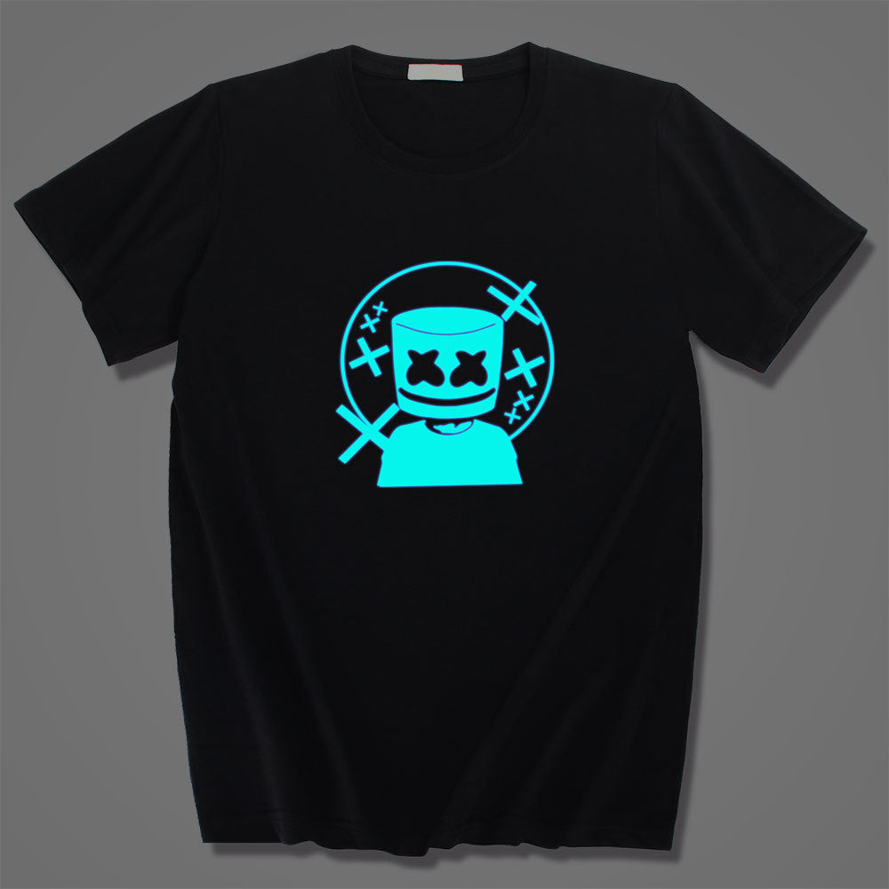 Kids DJ Marsh-mello Luminous T-shirt Funny DJ Rock Music Glow in The Dark Tops for Boys and Girls