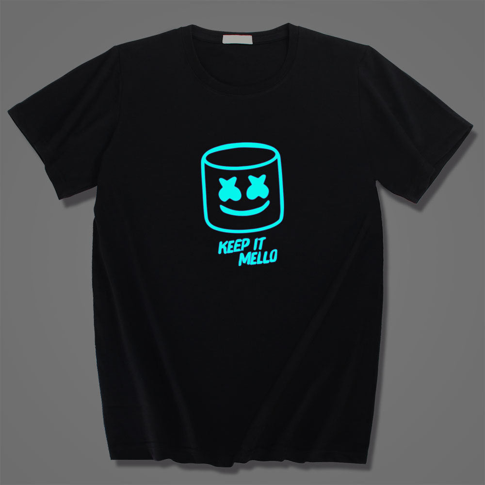 Kids DJ Marsh-mello Luminous T-shirt Funny DJ Rock Music Glow in The Dark Tops for Boys and Girls