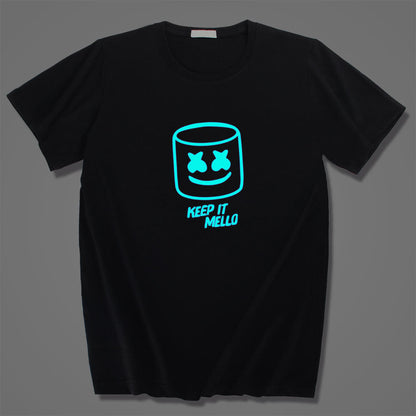 Kids DJ Marsh-mello Luminous T-shirt Funny DJ Rock Music Glow in The Dark Tops for Boys and Girls