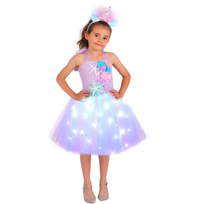 Girls Mermaid Tutu Dress Light Up Princess Dress Glowing Birthday Dress with Headband