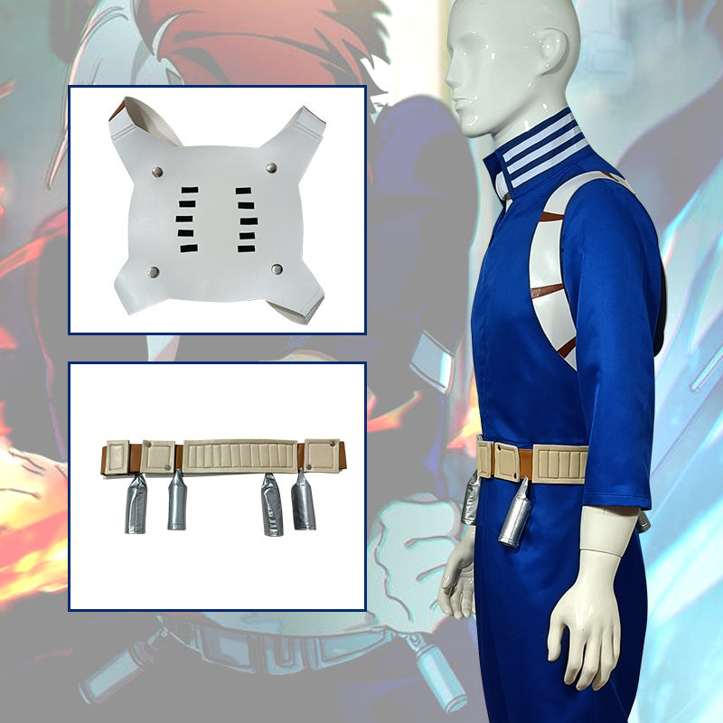 Adult Todoroki Shoto Costume Hero School Uniform Blue Jumpsuit Vest and Belt Full Set