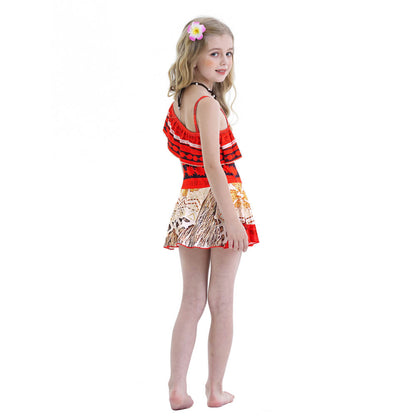 Kids Moanna Swimsuits with Necklace Beach Vacation Grils Princess Moanna Cosplay Costume