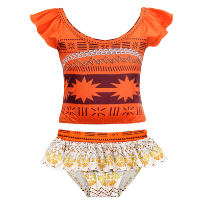 Kids Moanna Swimsuits Beach Vacation Cosplay Costume Girl's Swim Top and Skirt Bottoms