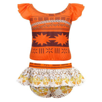 Kids Moanna Swimsuits Beach Vacation Cosplay Costume Girl's Swim Top and Skirt Bottoms
