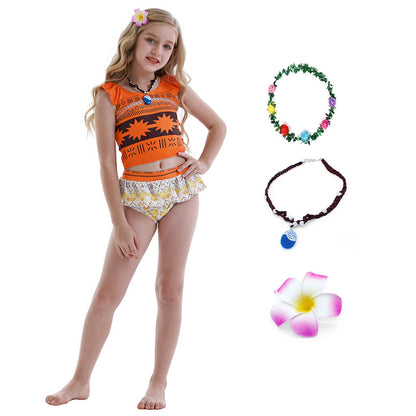 Kids Moanna Swimsuits Beach Vacation Cosplay Costume Girl's Swim Top and Skirt Bottoms