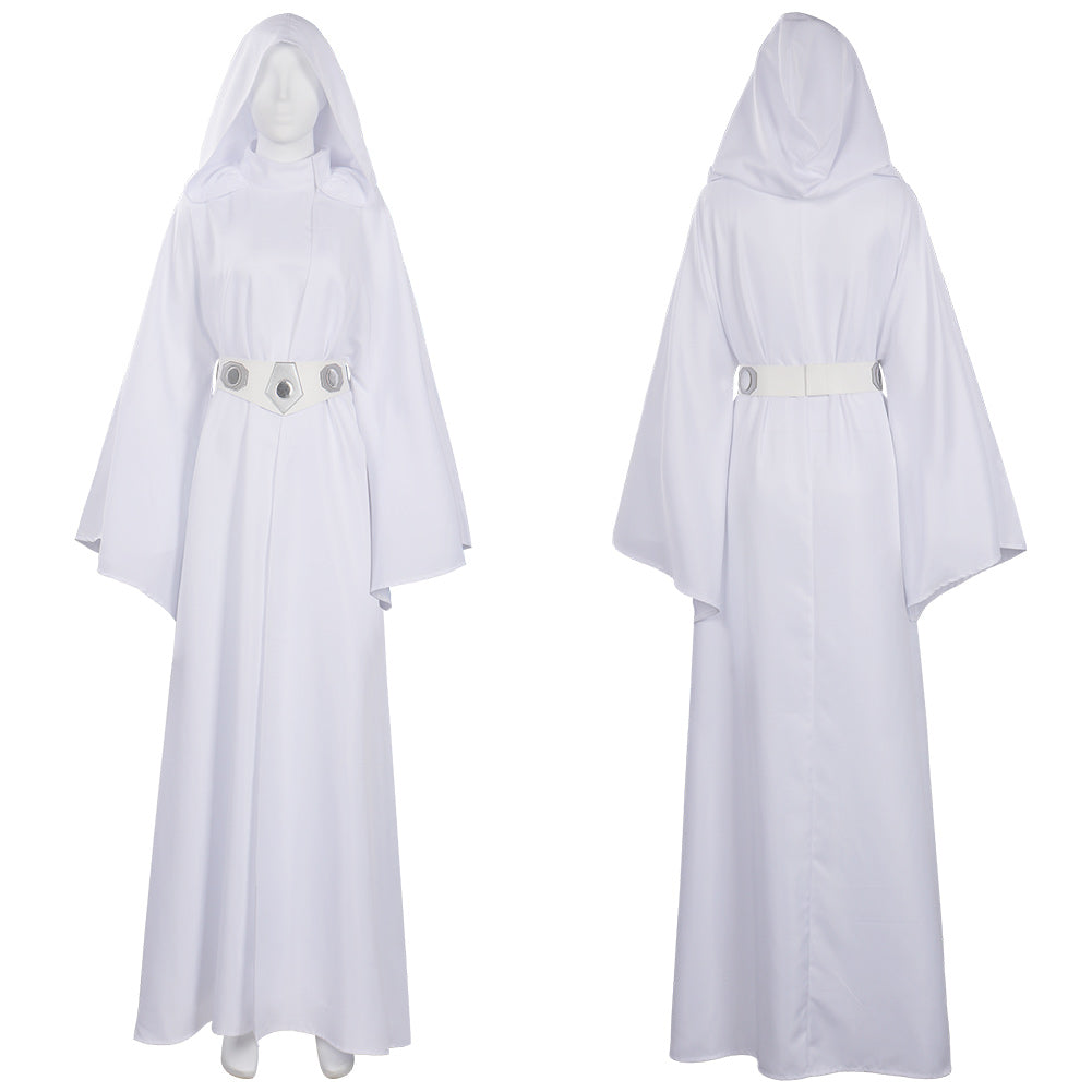 Princess Leia Costume Woman White Hooded Long Dress Movie Leia Organa Cosplay Outfit Set