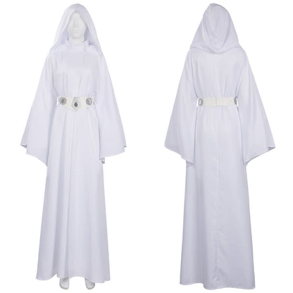 Princess Leia Costume Woman White Hooded Long Dress Movie Leia Organa Cosplay Outfit Set
