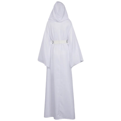 Princess Leia Costume Woman White Hooded Long Dress Movie Leia Organa Cosplay Outfit Set