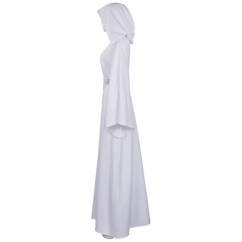 Princess Leia Costume Woman White Hooded Long Dress Movie Leia Organa Cosplay Outfit Set