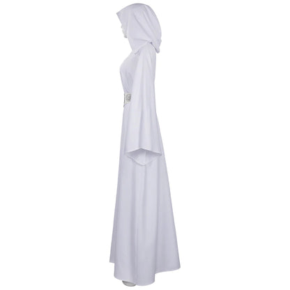 Princess Leia Costume Woman White Hooded Long Dress Movie Leia Organa Cosplay Outfit Set
