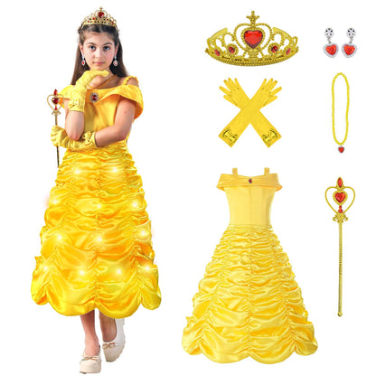 Light-up Princess Belle Costume Girls Princess Belle Dress Up Cosplay Outfit