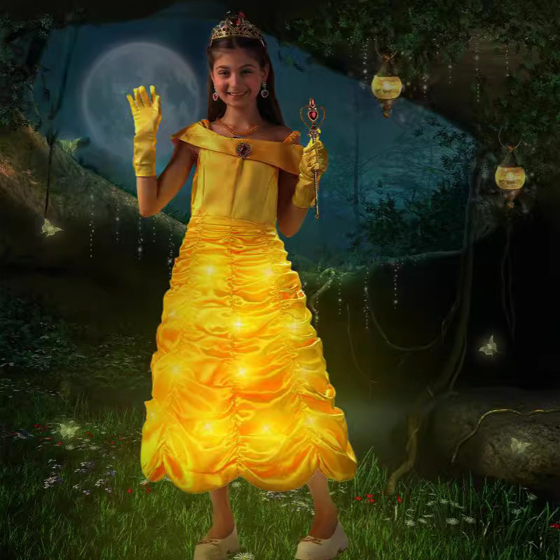 Light-up Princess Belle Costume Girls Princess Belle Dress Up Cosplay Outfit