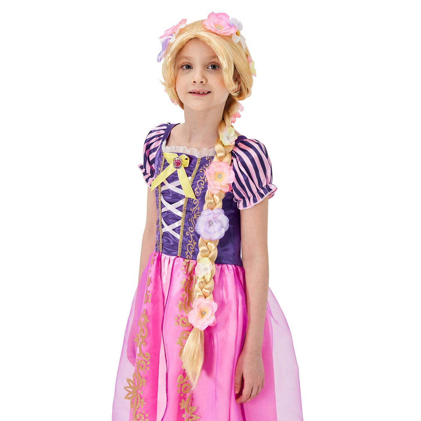Light-up Princess Dress Girls Party Dress Up Outfit Long Hair Princess Costume