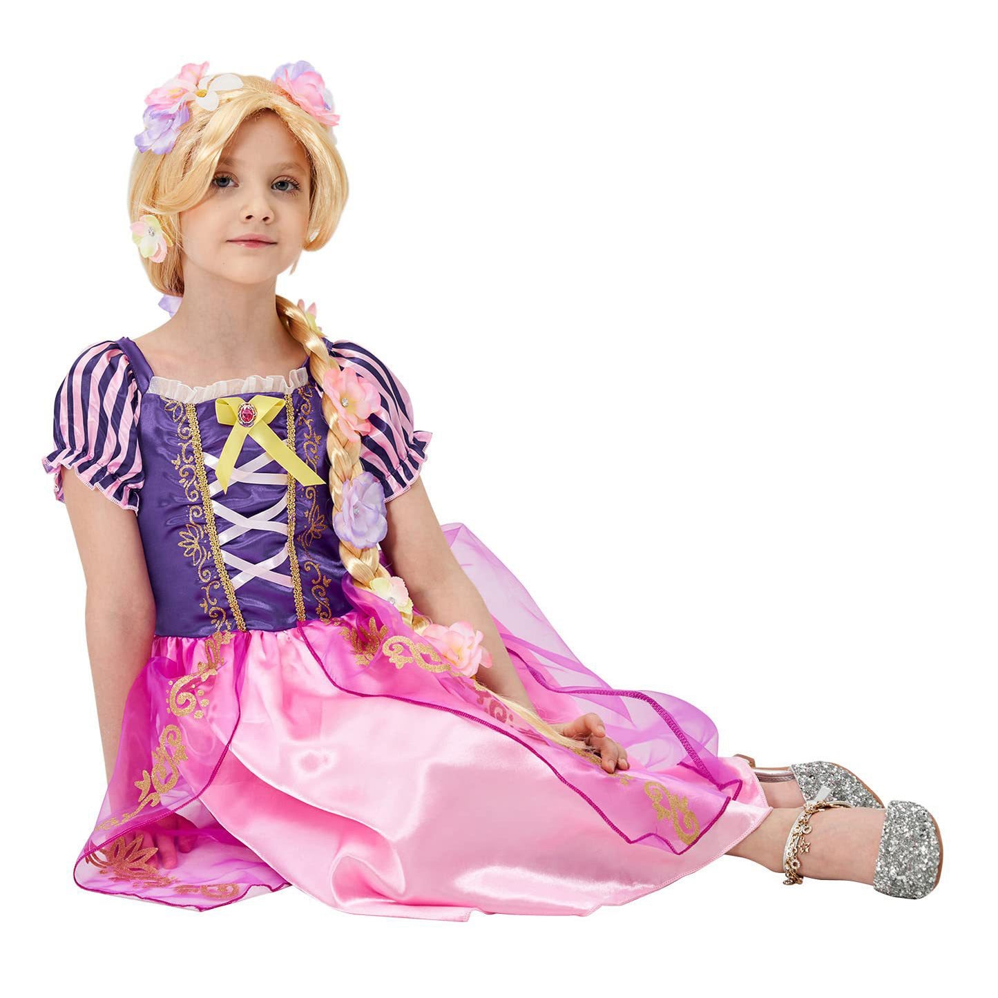 Light-up Princess Dress Girls Party Dress Up Outfit Long Hair Princess Costume