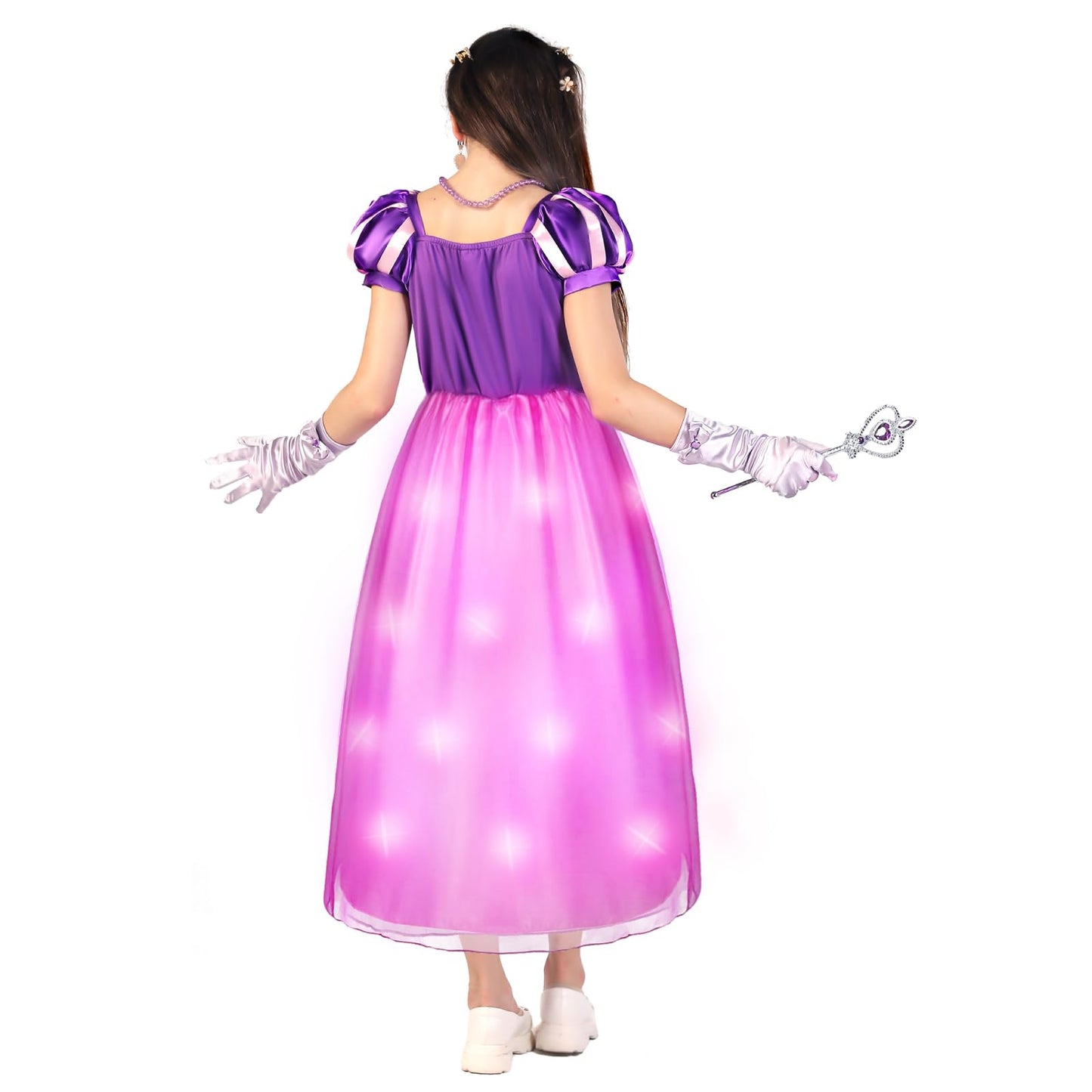 Light-up Princess Dress Girls Party Dress Up Outfit Long Hair Princess Costume