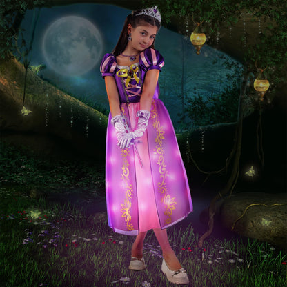 Light-up Princess Dress Girls Party Dress Up Outfit Long Hair Princess Costume