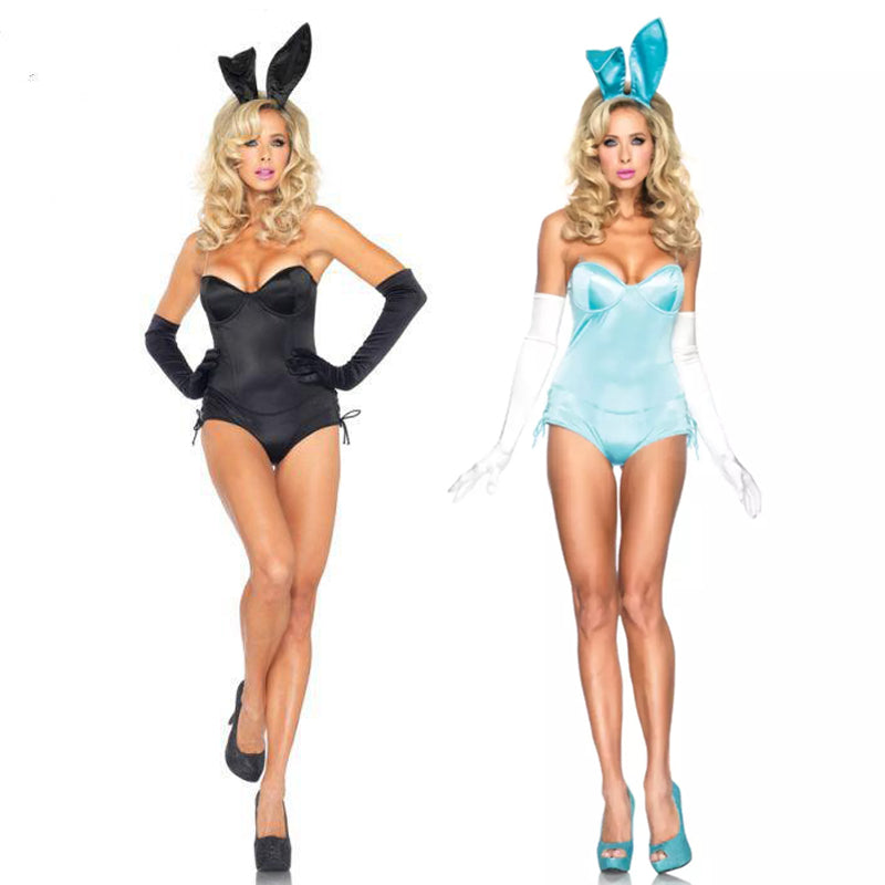 Sexy Bunny Costume Black Blue Bunny Girl Suit Role Play Dress Up Outfit