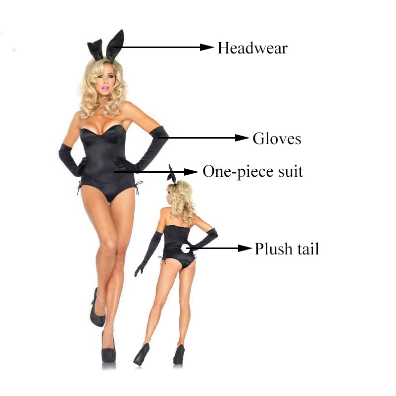 Sexy Bunny Costume Black Blue Bunny Girl Suit Role Play Dress Up Outfit