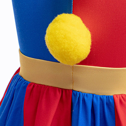 Girls Pomni Dress Daily Cosplay Costume Pomni Casual Dress with Gloves Halloween Party Outfit