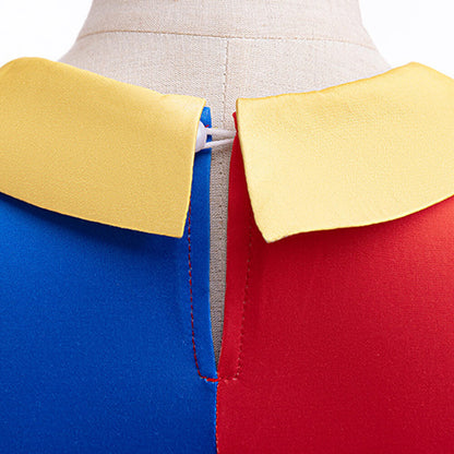 Girls Pomni Dress Daily Cosplay Costume Pomni Casual Dress with Gloves Halloween Party Outfit