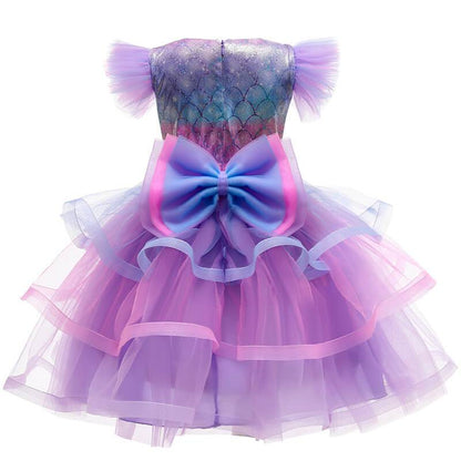 Girls Purple Princess Arial Dress Little Mermaid Costume 6 Layers Cake Dress Birthday Party Tutu Dress