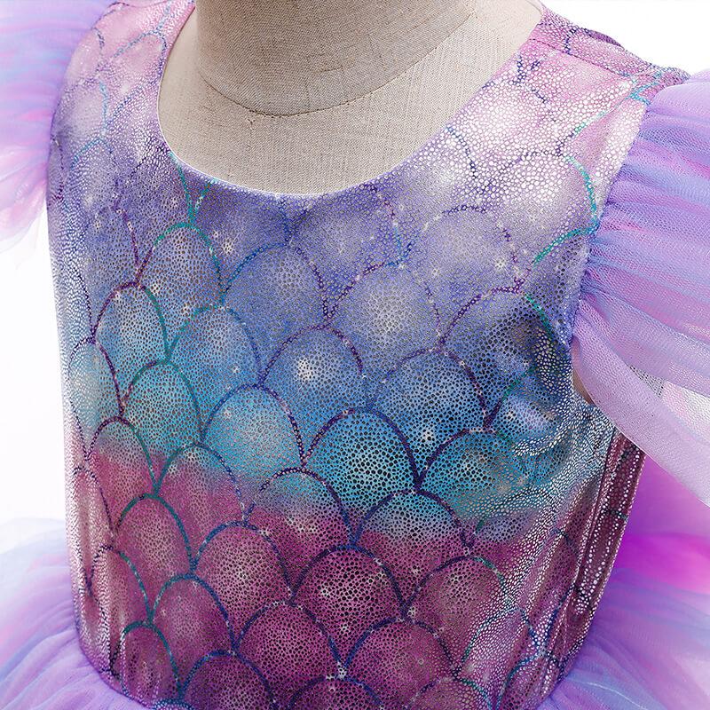 Girls Purple Princess Arial Dress Little Mermaid Costume 6 Layers Cake Dress Birthday Party Tutu Dress