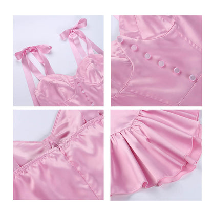 Sexy Barbie Dress Beach Vacation or Night Club Mini DressSpaghetti Straps Short Party Dress with Button