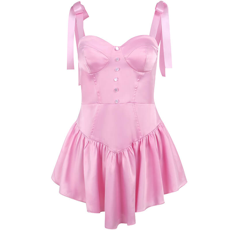 Sexy Barbie Dress Beach Vacation or Night Club Mini DressSpaghetti Straps Short Party Dress with Button