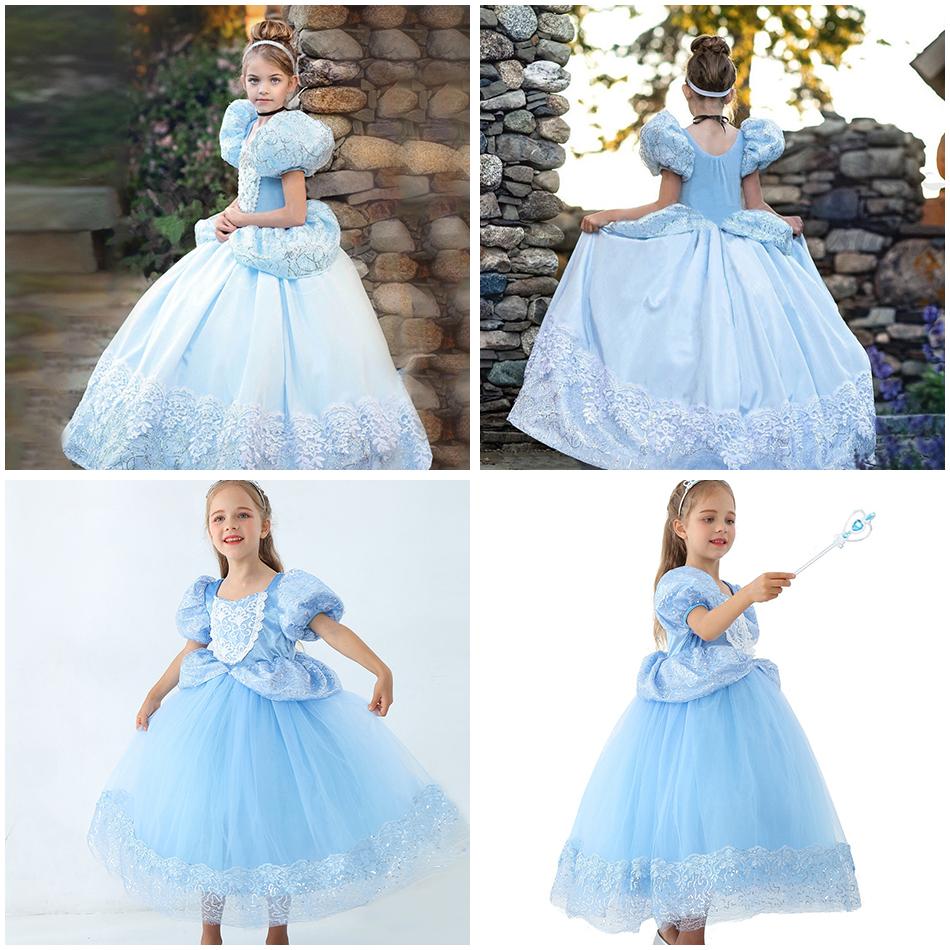 Kids Cinderella Dress Party Birthday Dress Up Princess Dress Halloween Costumes