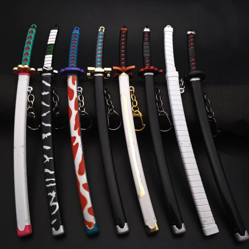 8.6" Anime Sword Tanjiro Zenitsu Cosplay Props With Sheath Keychain