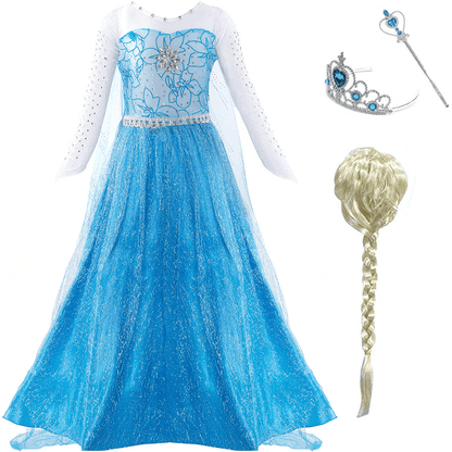 Kids Princess Dress and Accessories Cosplay Party Princess Dress with Long Train