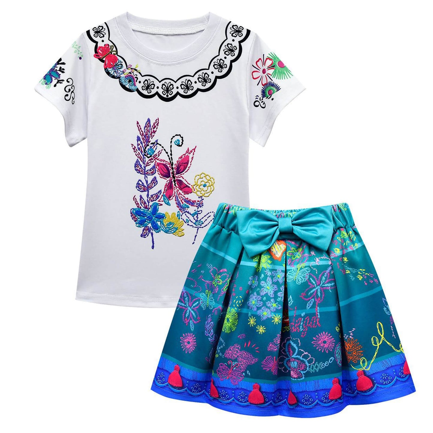 2PCS Mirabel Madrigal Costume Mirabel Cosplay T-shirt and Skirt with Bag For Girls Age 3 and UP