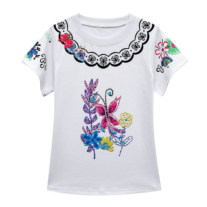 2PCS Mirabel Madrigal Costume Mirabel Cosplay T-shirt and Skirt with Bag For Girls Age 3 and UP